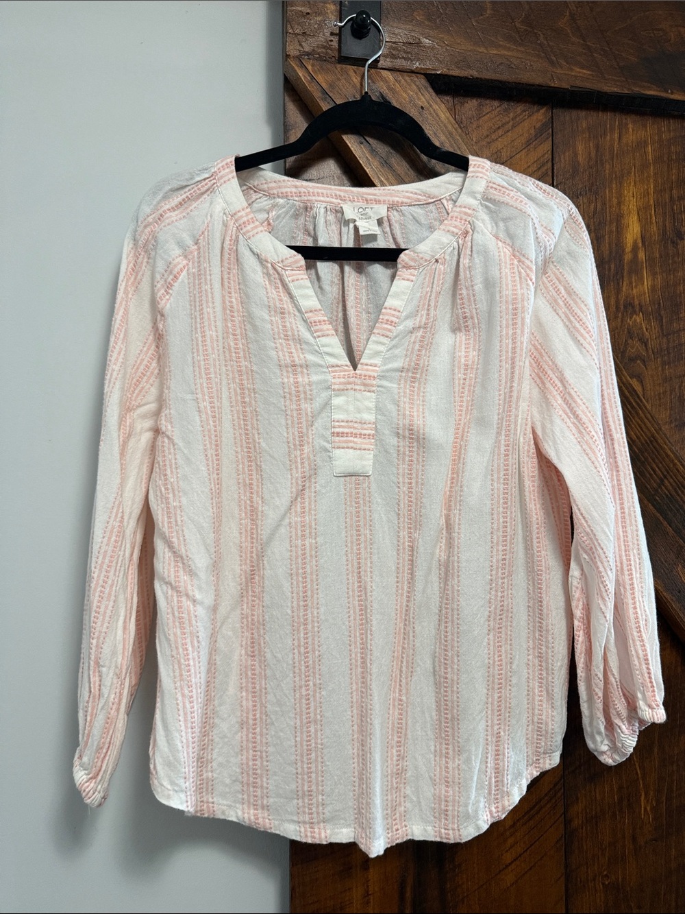 LOFT Pink and White Striped V-Neck Tunic